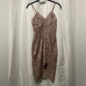 Windsor Mauve Pink Lace Cocktail Dress - Size S - Asymmetrical Tulip Hem - Party